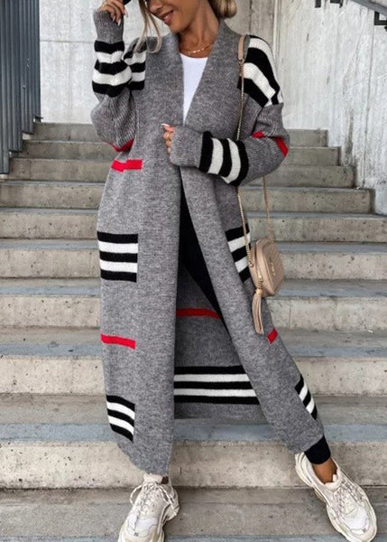Bohemian Grey V Neck Striped Knit Cardigan Fall QY010 BB-ZS-WM-NCT241002