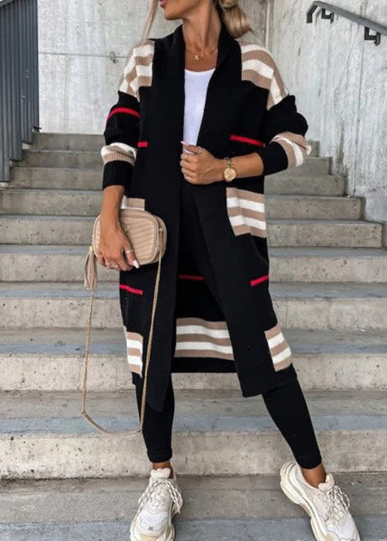 Bohemian Grey V Neck Striped Knit Cardigan Fall QY010 BB-ZS-WM-NCT241002