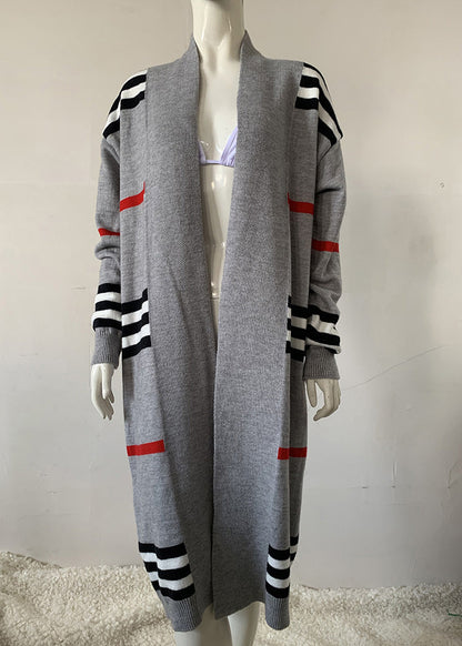 Bohemian Grey V Neck Striped Knit Cardigan Fall QY010 BB-ZS-WM-NCT241002