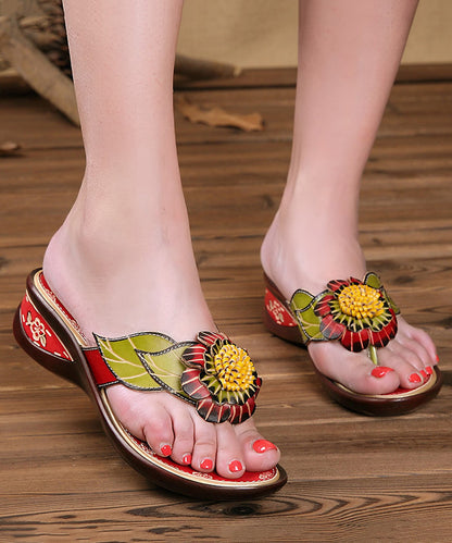 Bohemian Handmade Floral High Wedge Heels Flip Flops RT1014 Ada Fashion