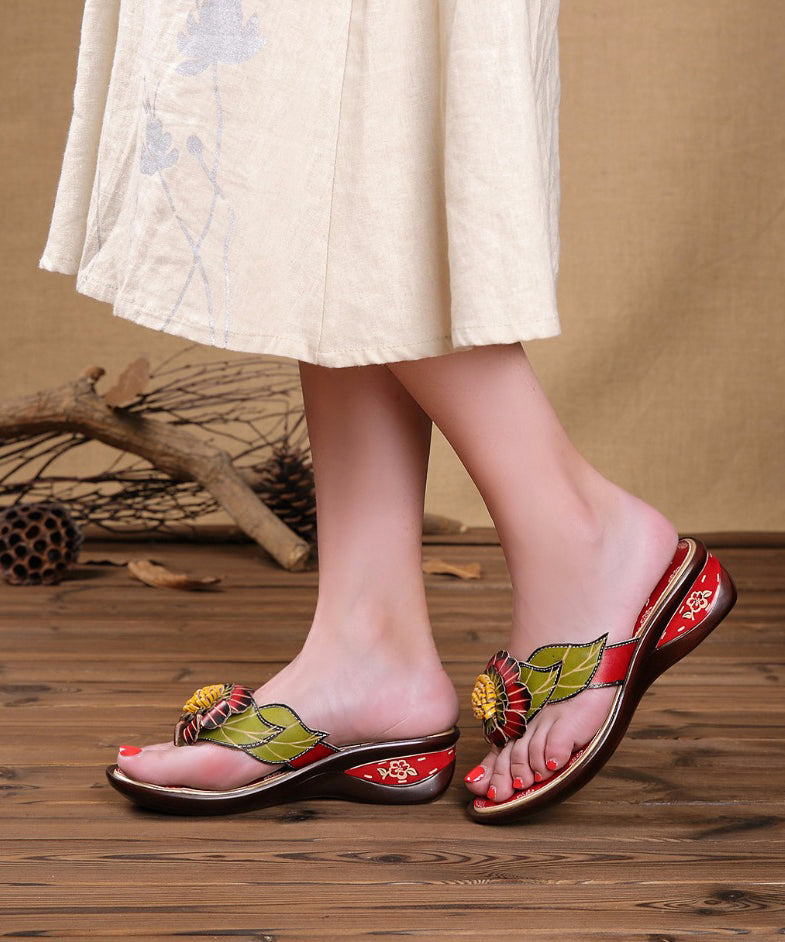 Bohemian Handmade Floral High Wedge Heels Flip Flops RT1014 Ada Fashion