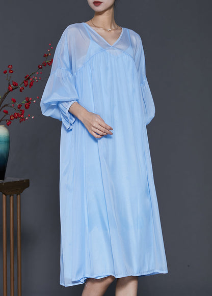 Bohemian Lake Blue Draping Chiffon Dress Two Piece Set Lantern Sleeve SD1040 Ada Fashion