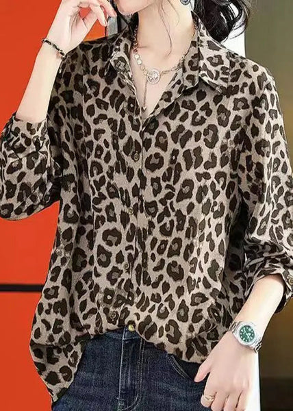 Leopard Print Bohemian Chiffon Shirts Fall FashionChic