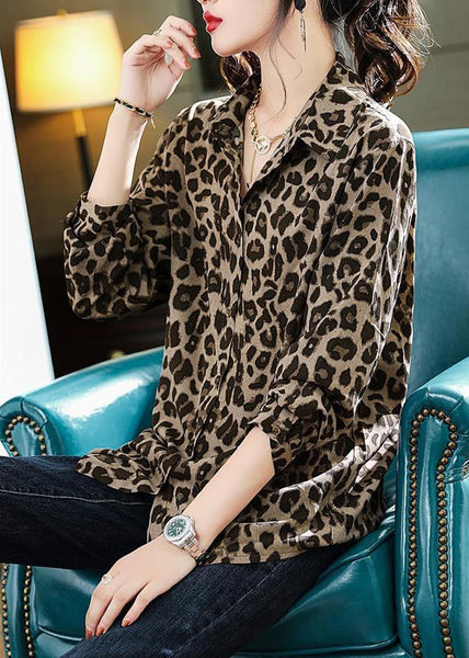Leopard Print Bohemian Chiffon Shirts Fall FashionChic