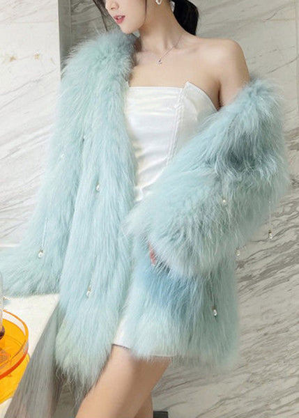 Bohemian Light Green Raccoon Hair Leather And Fur Coat Winter RD017 ABC