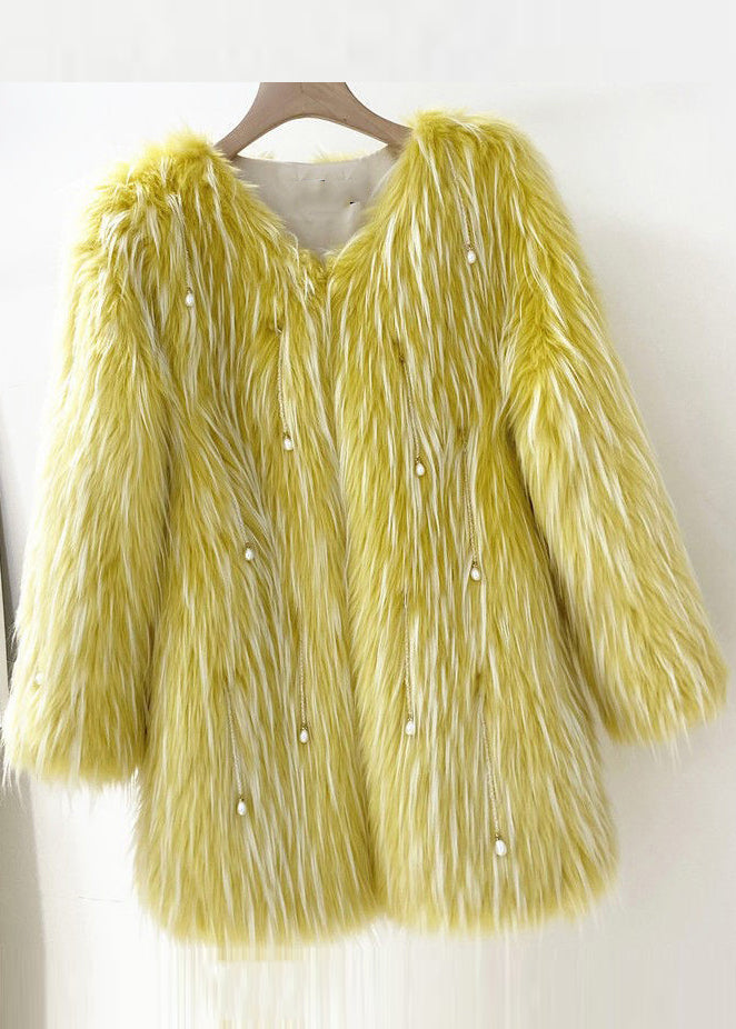 Bohemian Light Green Raccoon Hair Leather And Fur Coat Winter RD017 ABC