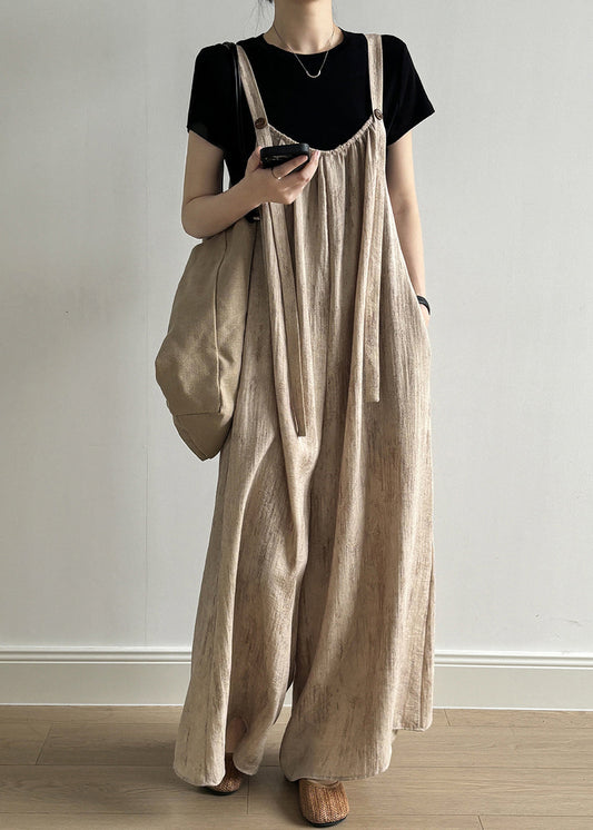 Pockets Khaki Summer Bohemian Solid Light Jumpsuits FashionChic