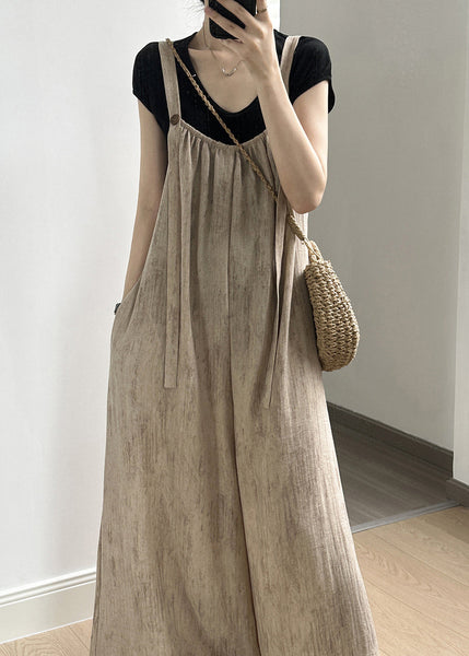 Pockets Khaki Summer Bohemian Solid Light Jumpsuits FashionChic