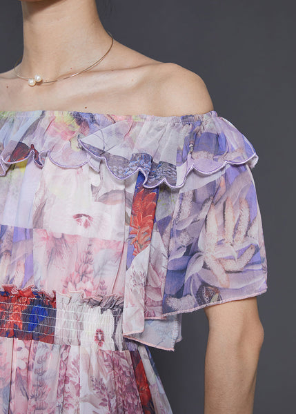 Bohemian Light Purple Slash Neck Cinched Chiffon Holiday Dress Summer SD1055 Ada Fashion