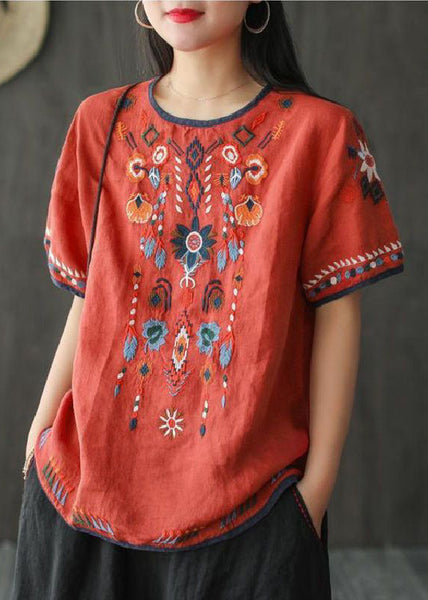 Bohemian Loose White Embroidered Cotton T Shirt Summer TN016 ABC