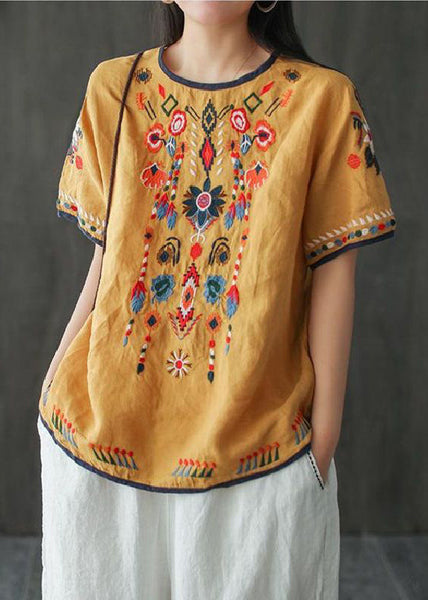 Bohemian Loose White Embroidered Cotton T Shirt Summer TN016 ABC