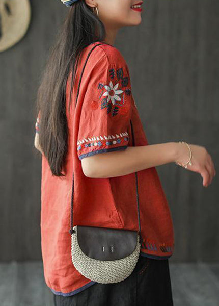 Bohemian Loose White Embroidered Cotton T Shirt Summer TN016 ABC