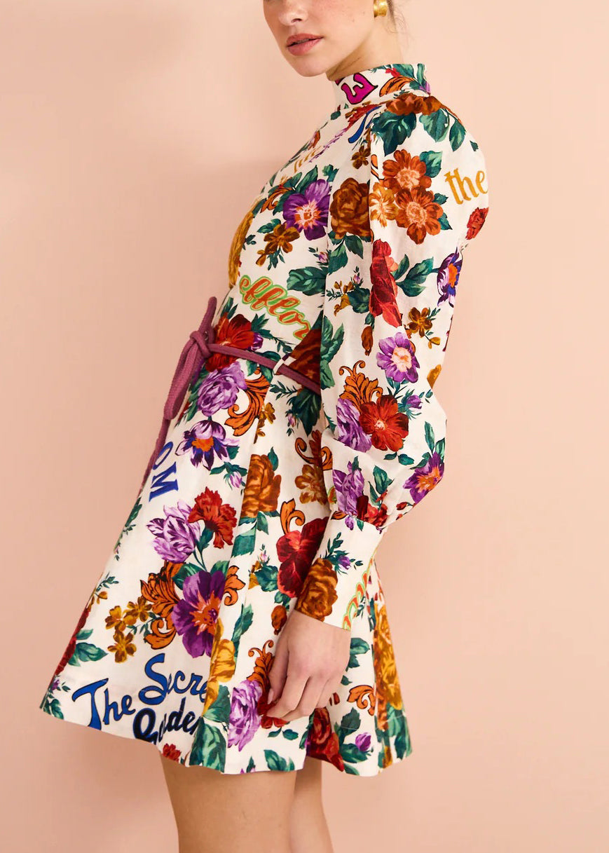 Bohemian Multi Print Tie Waist Cotton Mid Dress Long Sleeve FF071 SH-LF-FDM240603