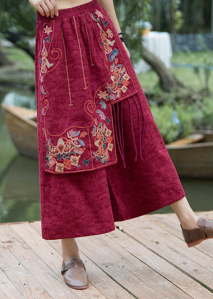 Bohemian Navy Embroidered Patchwork Cotton Crop Pants Summer QQ1017 Ada Fashion