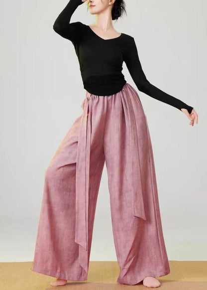 Bohemian Pink Oversized Tie Dye Linen Pants Spring MZF-LPTS250315