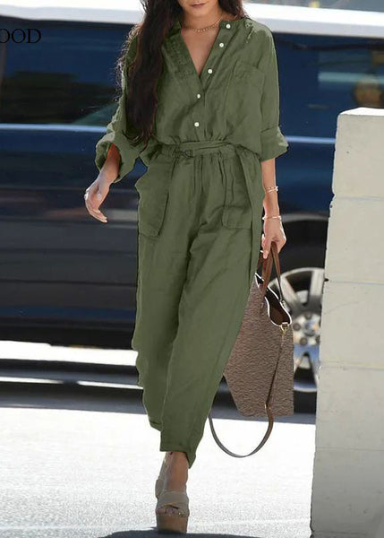 Jumpsuit Tunic Pockets Pink Pan Peter Bohemian Fall Collar FashionChic