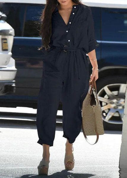 Jumpsuit Tunic Pockets Pink Pan Peter Bohemian Fall Collar FashionChic