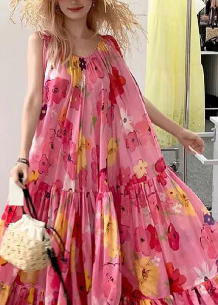 Bohemian Pink Print Wrinkled Patchwork Strap Dress Summer EE1031 SH-LF-SDL240517