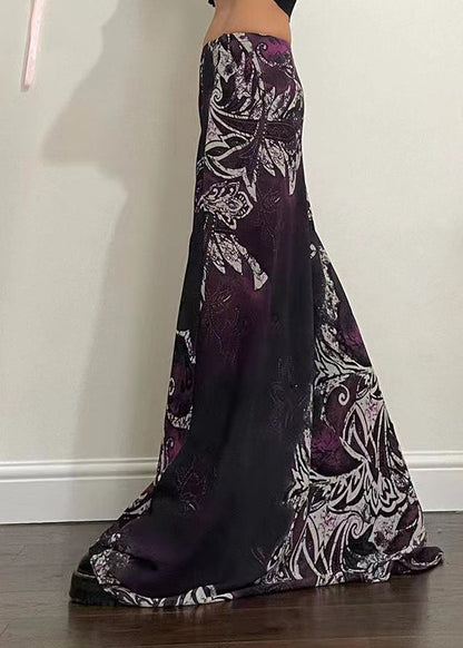 Bohemian Purple Print Draping A Line Skirt Spring YF034 ABC