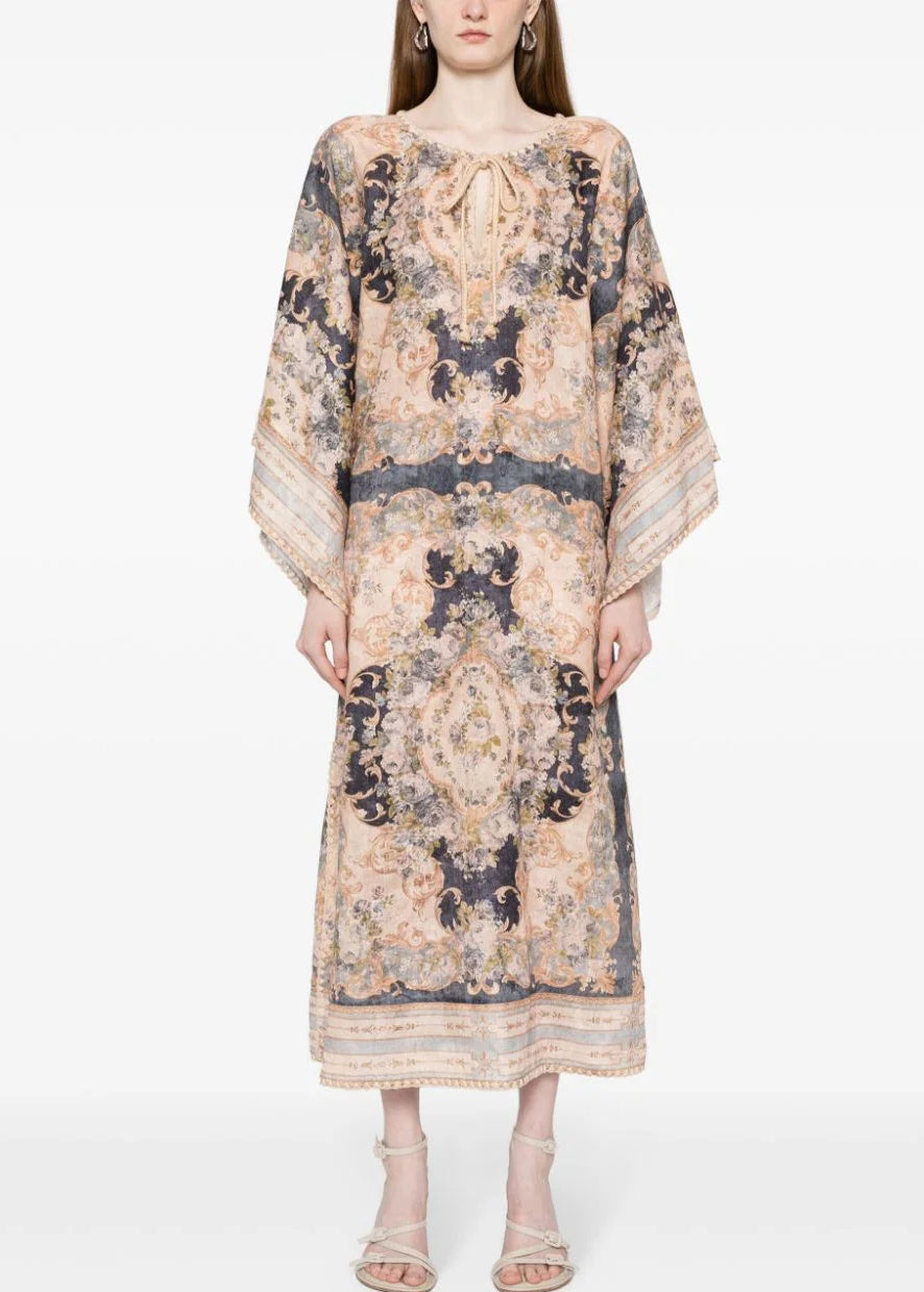 Bohemian Purple Print Lace Up Cotton Holiday Dress Fall AU1019 OM-ZS240902