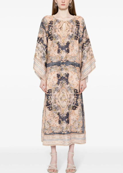 Bohemian Purple Print Lace Up Cotton Holiday Dress Fall AU1019 OM-ZS240902