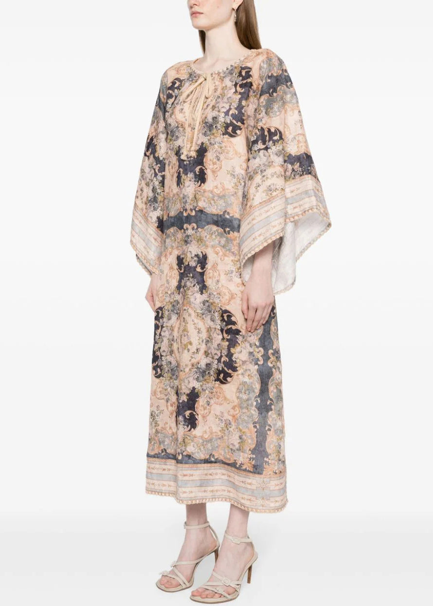 Bohemian Purple Print Lace Up Cotton Holiday Dress Fall AU1019 OM-ZS240902