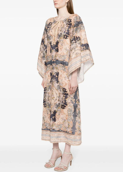 Bohemian Purple Print Lace Up Cotton Holiday Dress Fall AU1019 OM-ZS240902