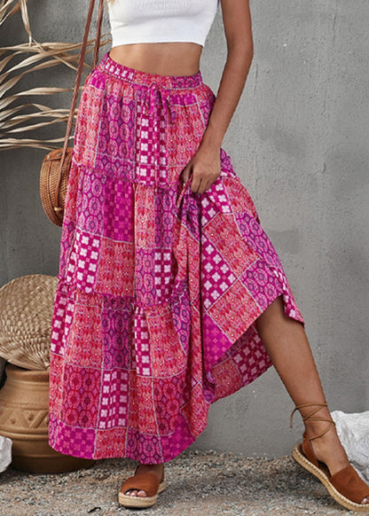 Skirt Line Print A Patchwork Ruffled Purple Bohemian FashionChic