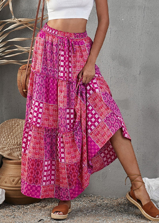Skirt Line Print A Patchwork Ruffled Purple Bohemian FashionChic