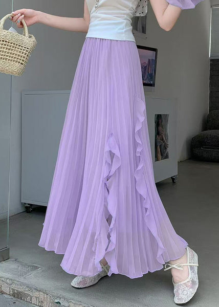 Summer Ruffled Elastic Bohemian Skirts Purple Waist Chiffon FashionChic