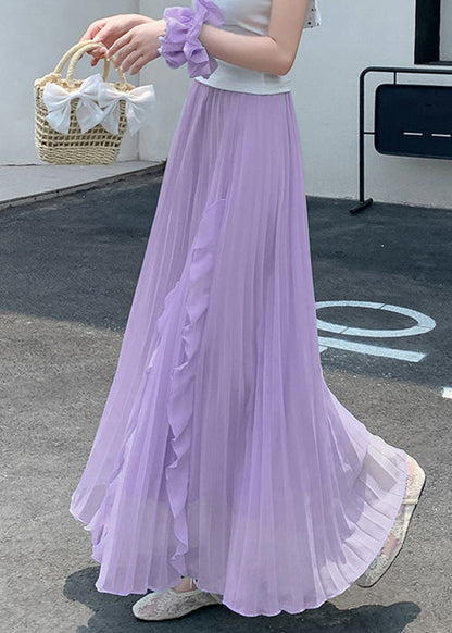 Summer Ruffled Elastic Bohemian Skirts Purple Waist Chiffon FashionChic