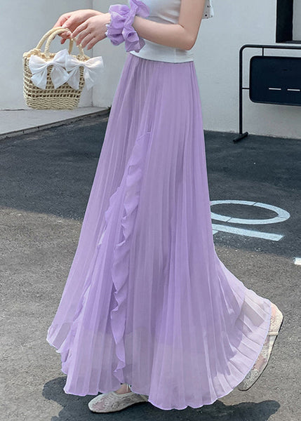 Summer Ruffled Elastic Bohemian Skirts Purple Waist Chiffon FashionChic