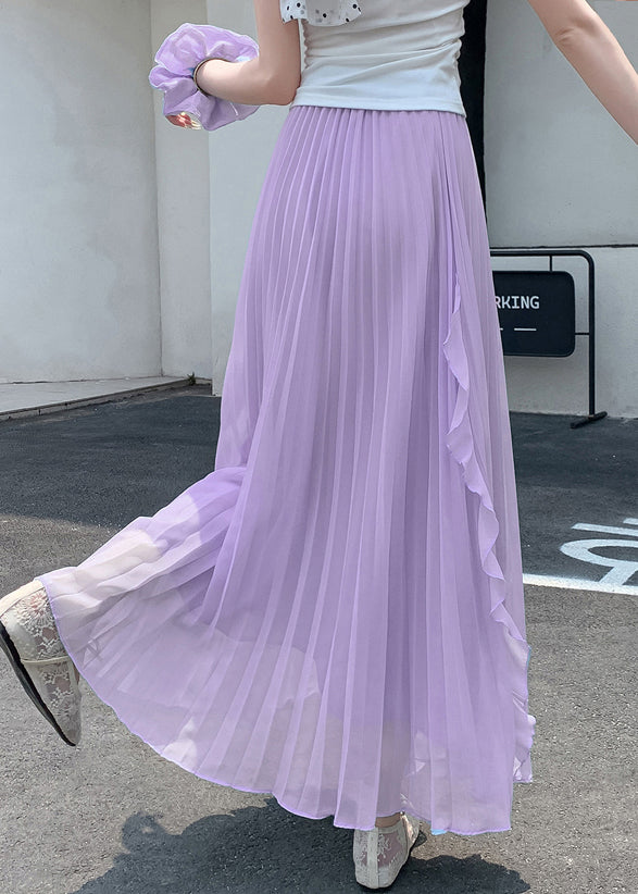 Summer Ruffled Elastic Bohemian Skirts Purple Waist Chiffon FashionChic