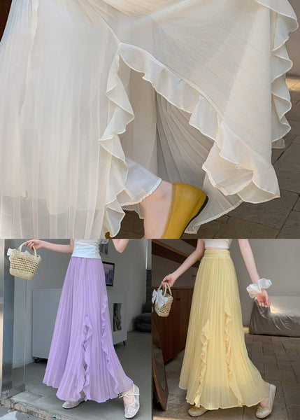 Summer Ruffled Elastic Bohemian Skirts Purple Waist Chiffon FashionChic
