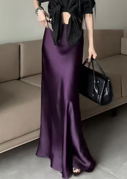 Solid Waist Summer Bohemian Silk Purple Skirts High FashionChic