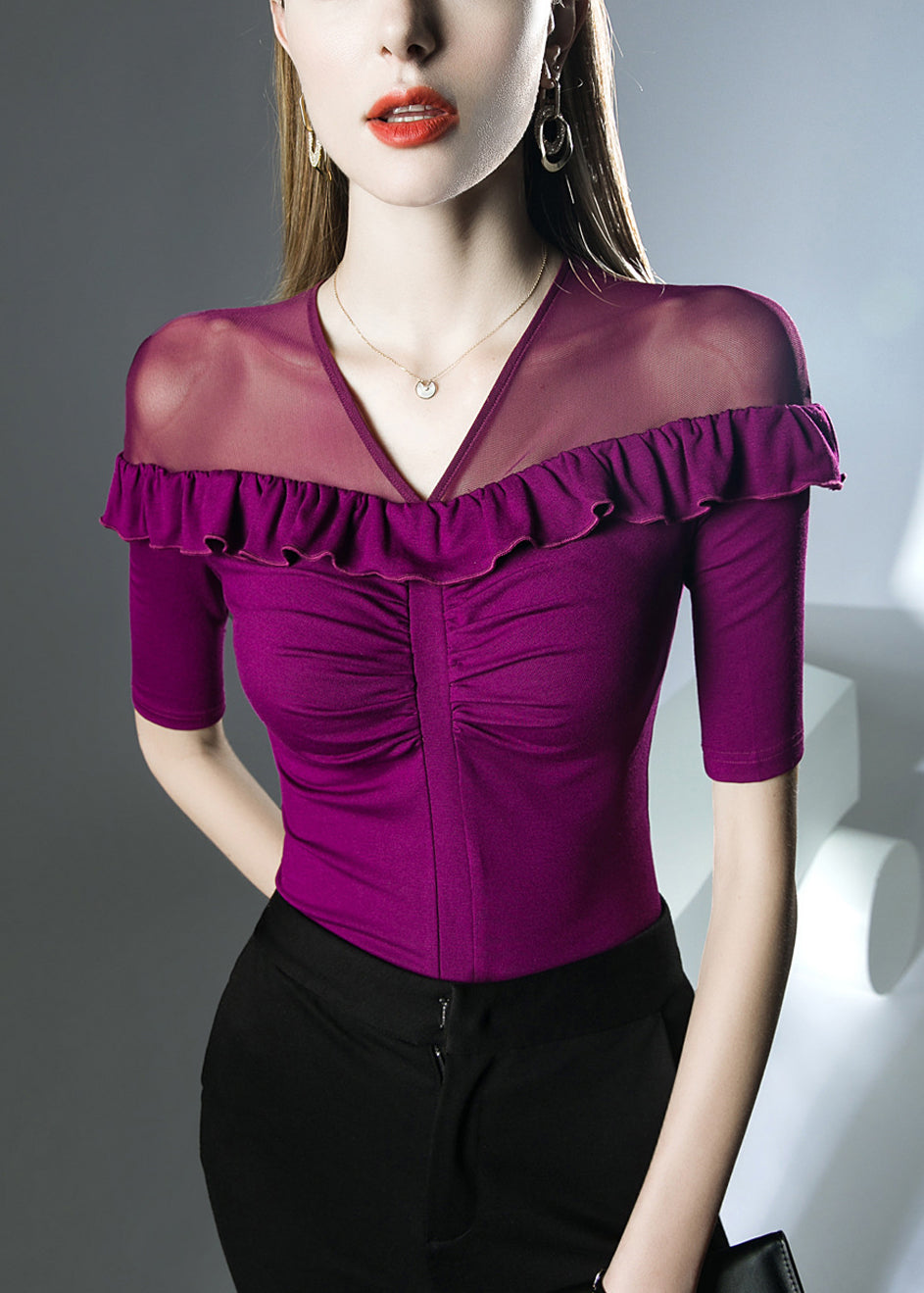 Bohemian Purple Tulle Patchwork Top Half Sleeve AL1039 Genistyle Shop