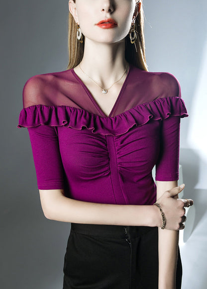 Bohemian Purple Tulle Patchwork Top Half Sleeve AL1039 Genistyle Shop