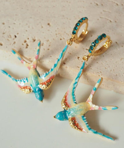 Swallow Copper Gem Drop Rainbow Stone Alloy Enamel Bohemian FashionChic