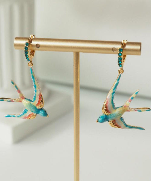 Swallow Copper Gem Drop Rainbow Stone Alloy Enamel Bohemian FashionChic