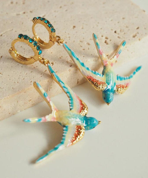 Swallow Copper Gem Drop Rainbow Stone Alloy Enamel Bohemian FashionChic