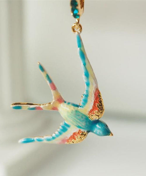 Swallow Copper Gem Drop Rainbow Stone Alloy Enamel Bohemian FashionChic