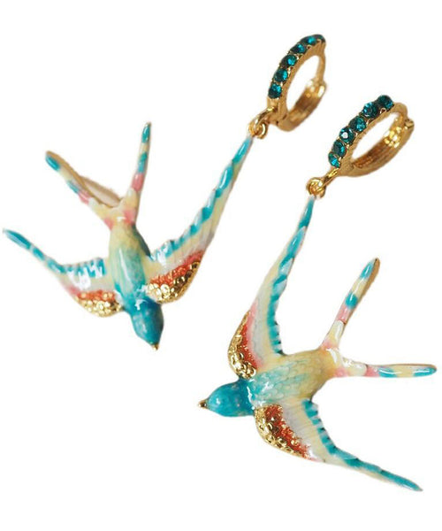 Swallow Copper Gem Drop Rainbow Stone Alloy Enamel Bohemian FashionChic