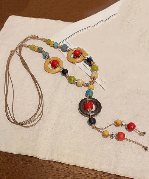 Nylon Necklace Rope Rainbow Beads Pendant Ceramic Bohemian FashionChic