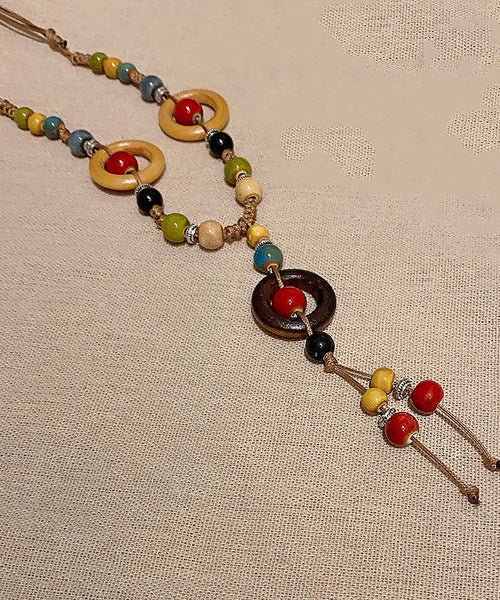 Nylon Necklace Rope Rainbow Beads Pendant Ceramic Bohemian FashionChic