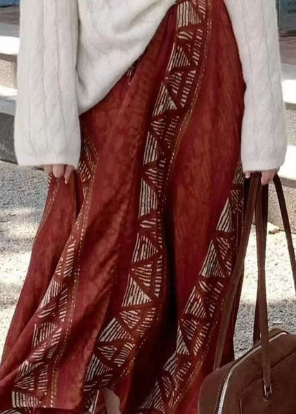 Bohemian Red Asymmetrical Print Cotton Skirts Fall WP036 NZ-SKTS241107