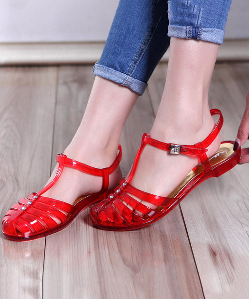 Bohemian Red Hollow Out Walking Sandals Buckle Strap AY1004 shoe-LX240828
