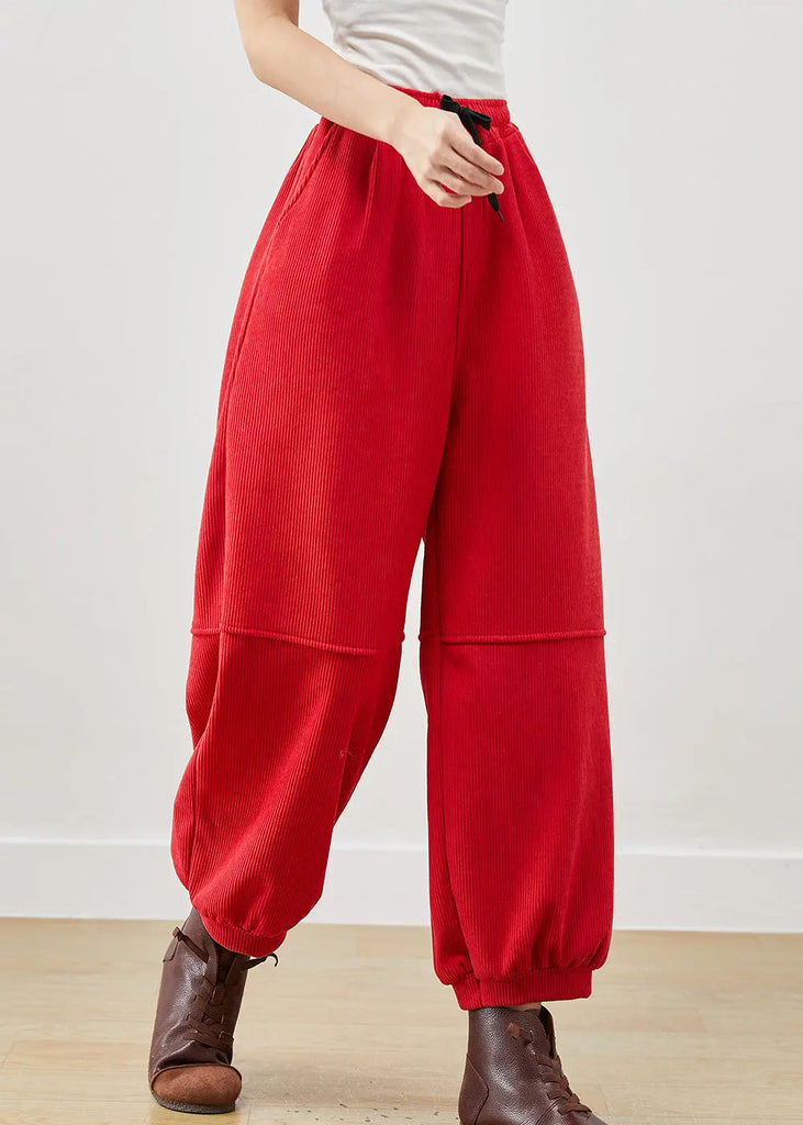 Bohemian Red Oversized Pockets Corduroy Pants Winter Ada Fashion