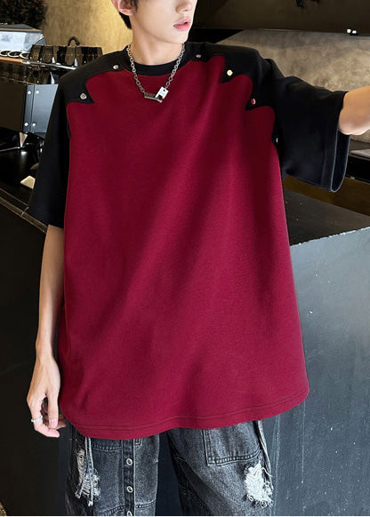 Rivet Cotton Tees Patchwork Bohemian Red Graphic Mens Summer FashionChic