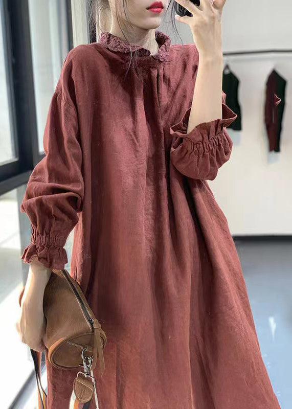 Bohemian Red Peter Pan Collar Lace Patchwork Cotton Dress Fall RU028 ABC