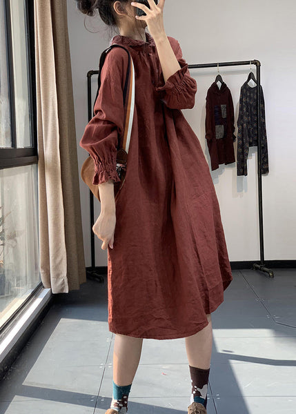 Bohemian Red Peter Pan Collar Lace Patchwork Cotton Dress Fall RU028 ABC